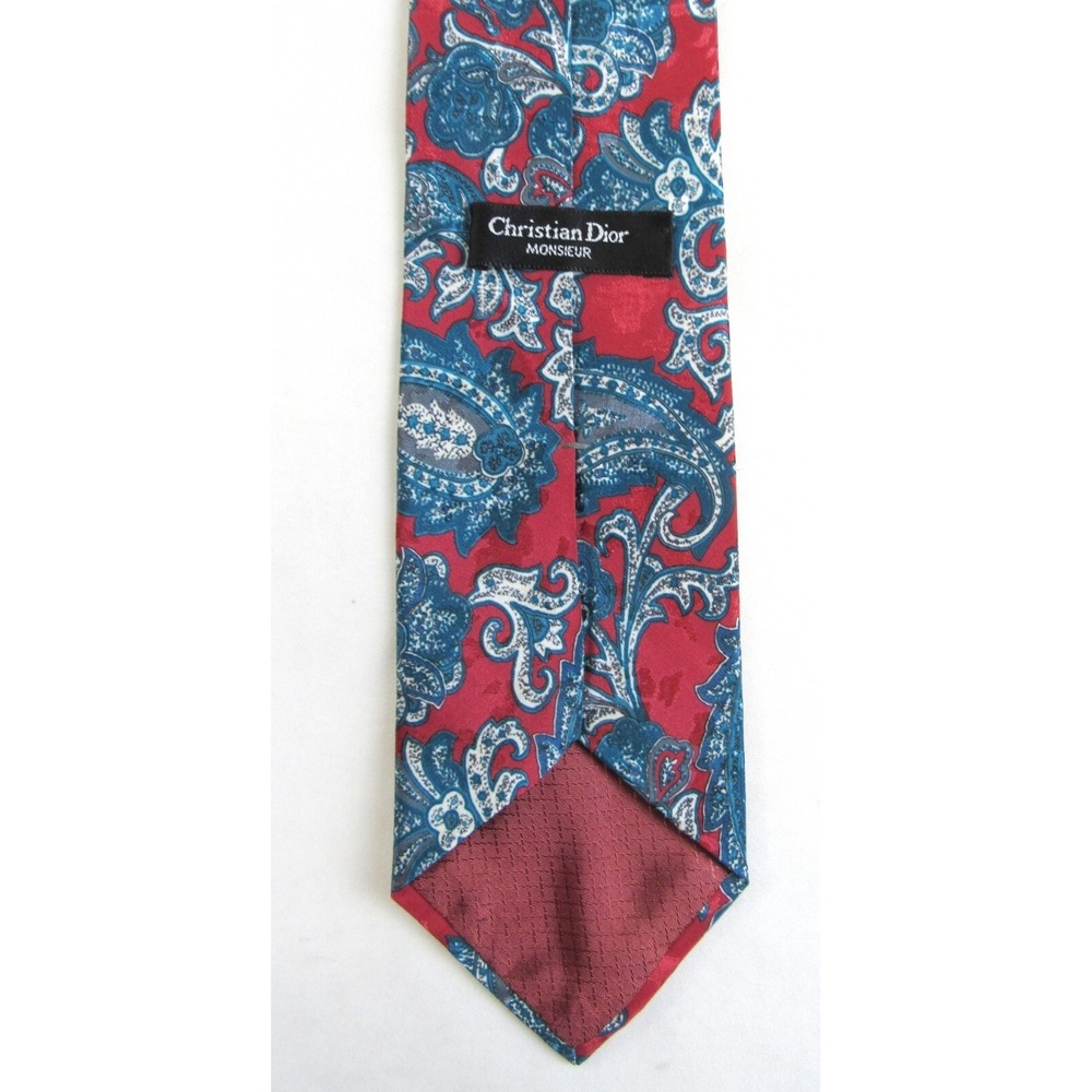 Christian Dior Monsieur Tie Burgundy & Teal Paisley and Vine Pattern USA - Picture 3 of 6
